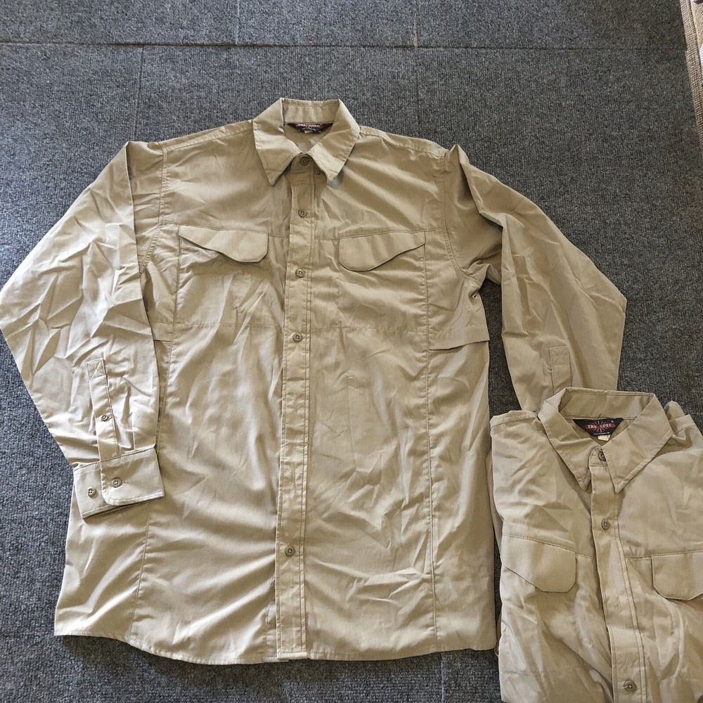 Tru Spec Tactical Shirt Khaki Long Sleeve Button Up Lot Of 2 Medium (read)